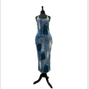 Denim Print Bodycon Crisscross Dress